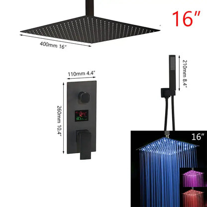 Modern matte black digital shower faucet bathroom rainfall system