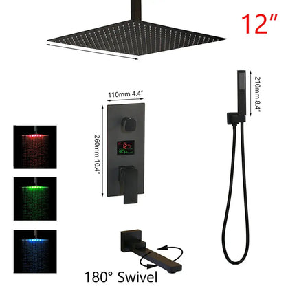 Modern matte black digital shower faucet bathroom rainfall system
