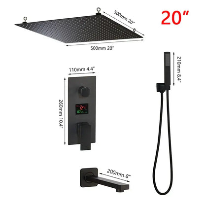 Modern matte black digital shower faucet bathroom rainfall system