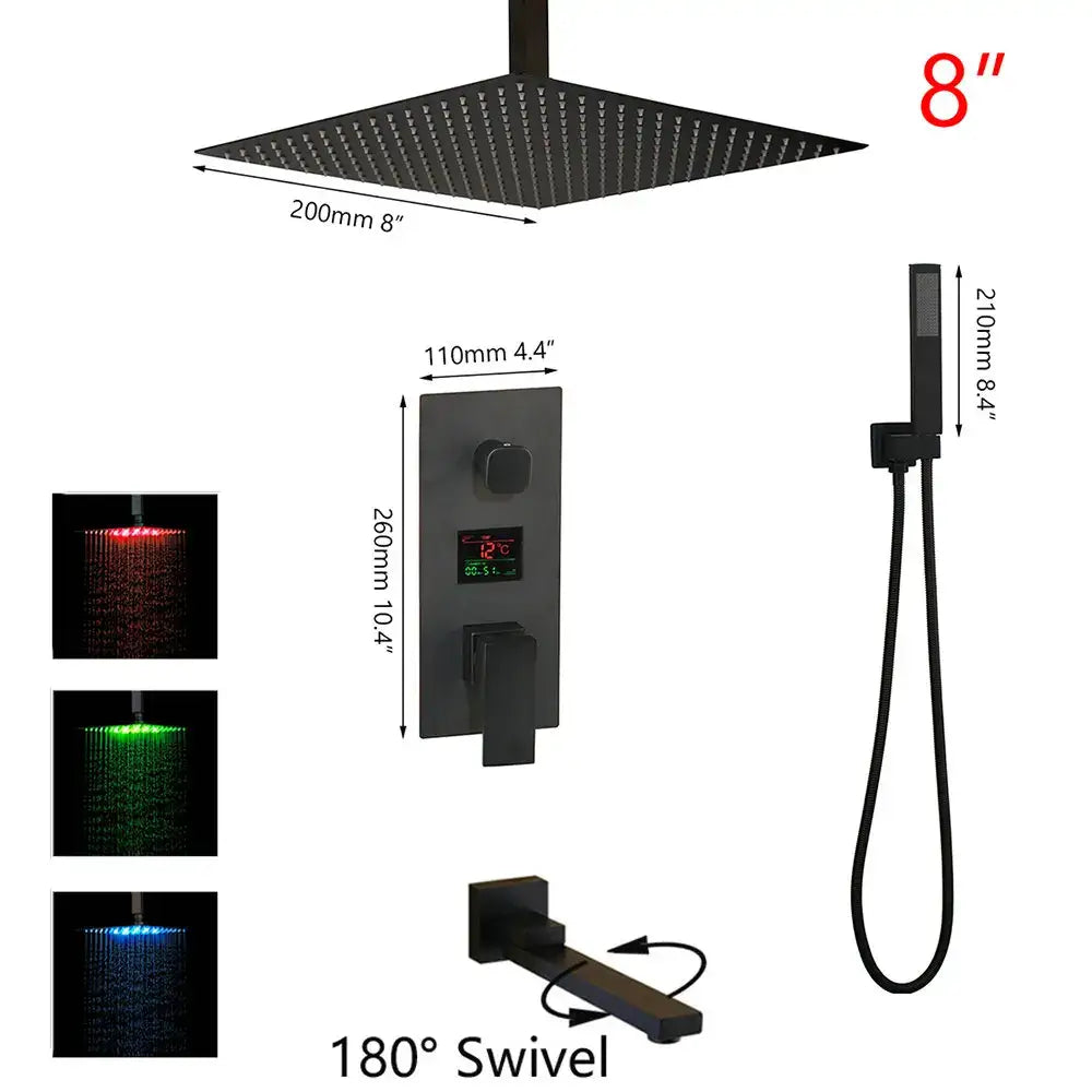 Modern matte black digital shower faucet bathroom rainfall system
