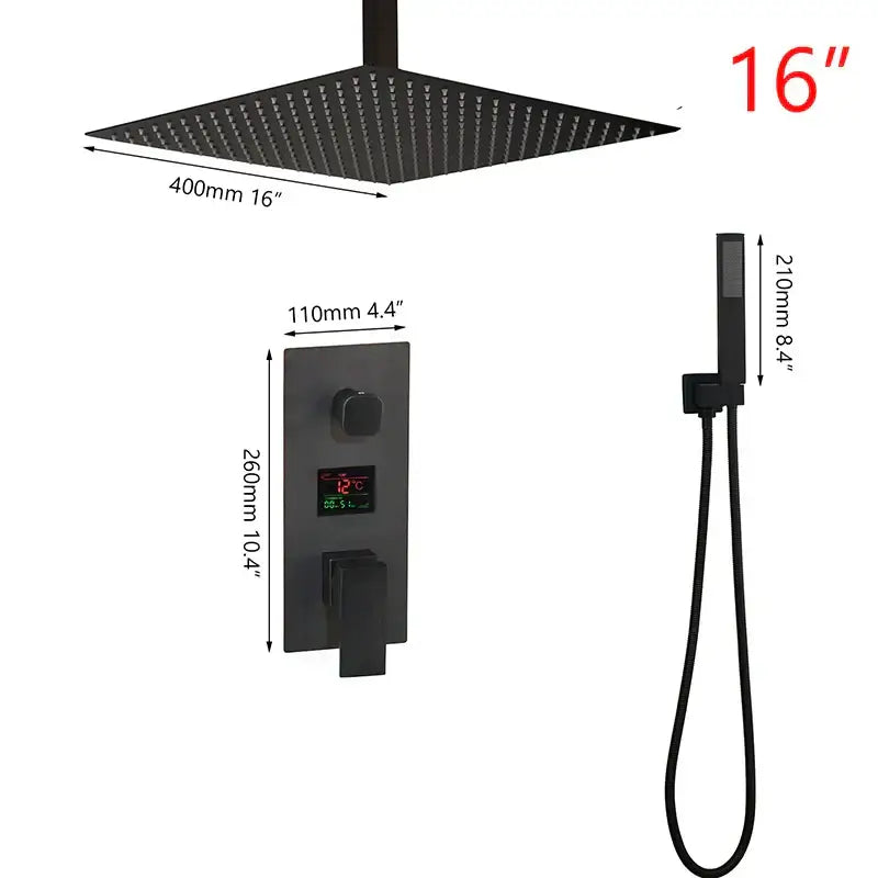 Modern matte black digital shower faucet bathroom rainfall system
