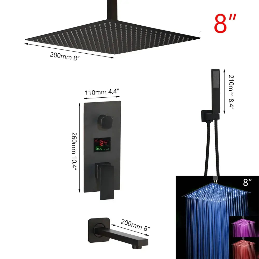 Modern matte black digital shower faucet bathroom rainfall system