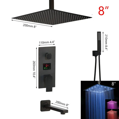 Modern matte black digital shower faucet bathroom rainfall system