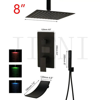 Modern matte black digital shower faucet bathroom rainfall system