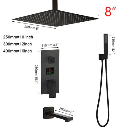 Modern matte black digital shower faucet bathroom rainfall system