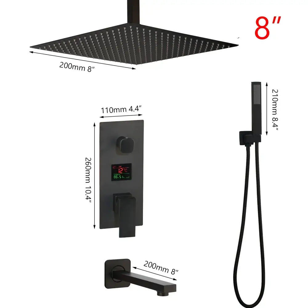 Modern matte black digital shower faucet bathroom rainfall system