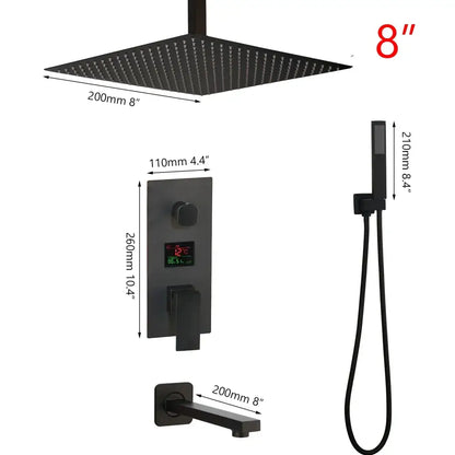 Modern matte black digital shower faucet bathroom rainfall system