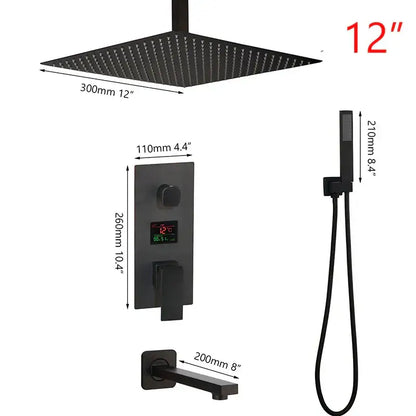 Modern matte black digital shower faucet bathroom rainfall system