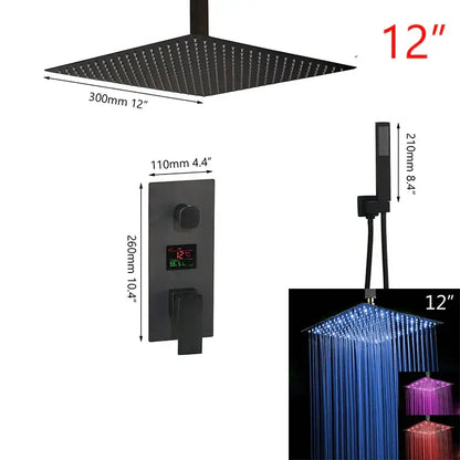 Modern matte black digital shower faucet bathroom rainfall system