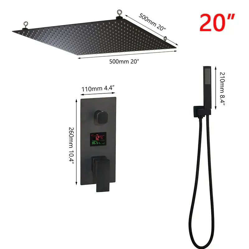 Modern matte black digital shower faucet bathroom rainfall system