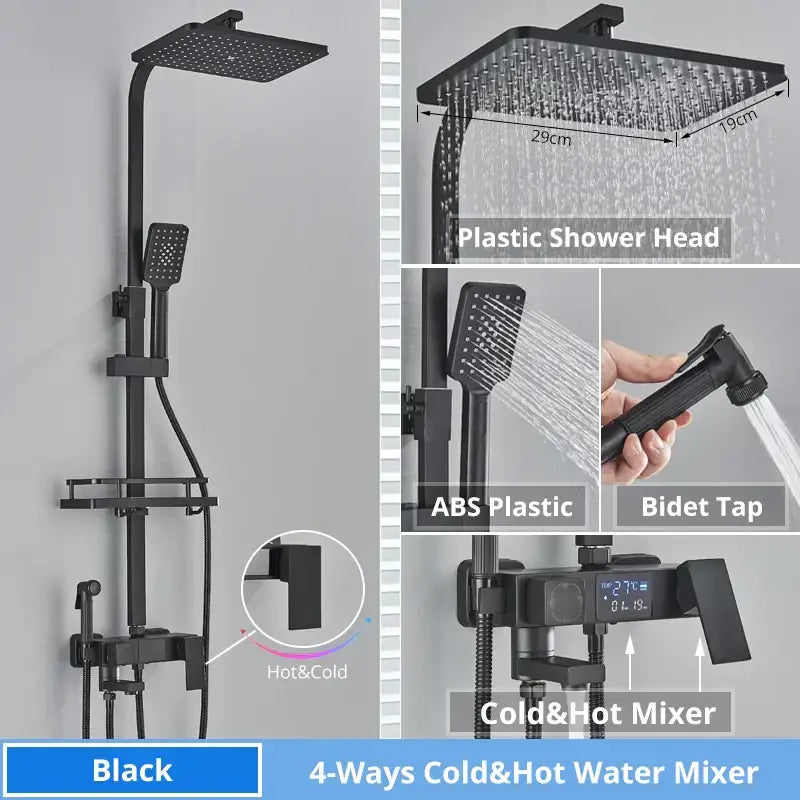 Modern matte black digital shower faucet set bathroom rain head