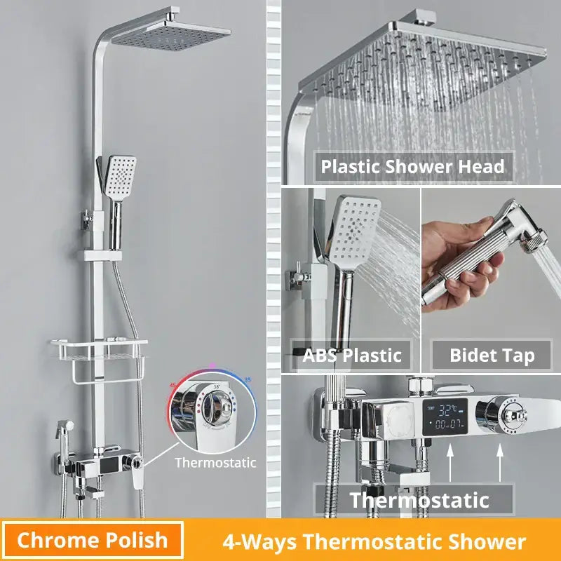 Modern matte black digital shower faucet set bathroom rain head