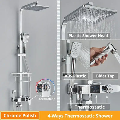 Modern matte black digital shower faucet set bathroom rain head