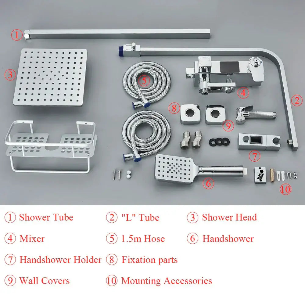 Modern matte black digital shower faucet set bathroom rain head