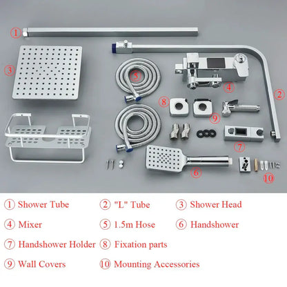 Modern matte black digital shower faucet set bathroom rain head