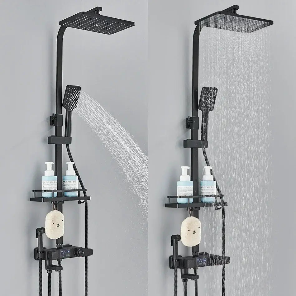 Modern matte black digital shower faucet set bathroom rain head