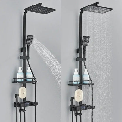 Modern matte black digital shower faucet set bathroom rain head