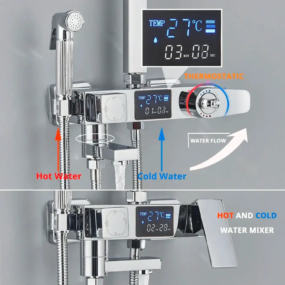 Modern matte black digital shower faucet set bathroom rain head