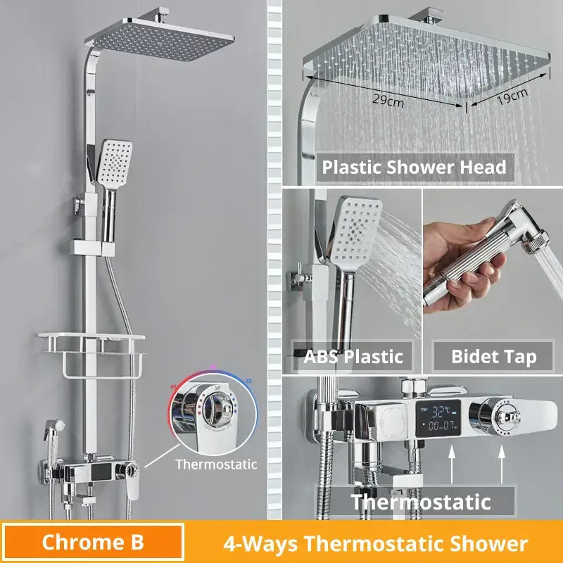 Modern matte black digital shower faucet set bathroom rain head