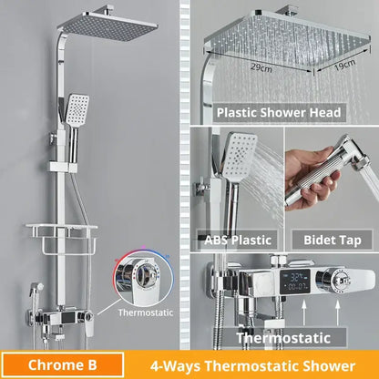 Modern matte black digital shower faucet set bathroom rain head