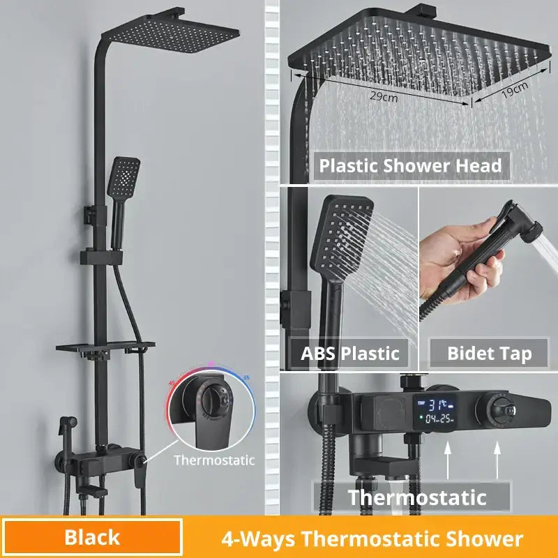 Modern matte black digital shower faucet set bathroom rain head