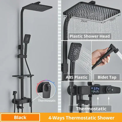 Modern matte black digital shower faucet set bathroom rain head