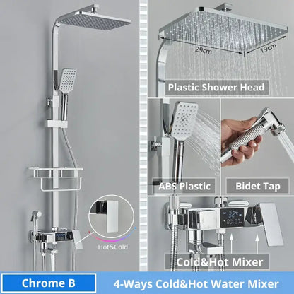 Modern matte black digital shower faucet set bathroom rain head