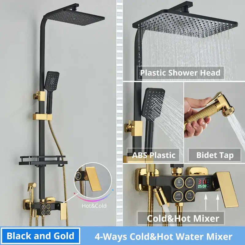 Modern matte black digital shower faucet set bathroom rain system