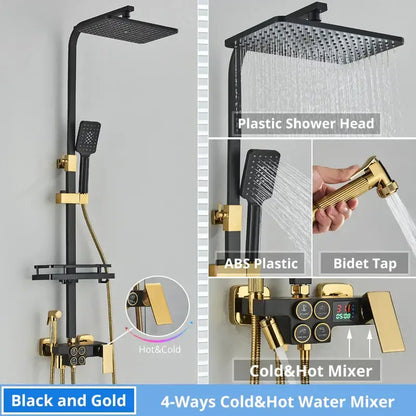 Modern matte black digital shower faucet set bathroom rain system