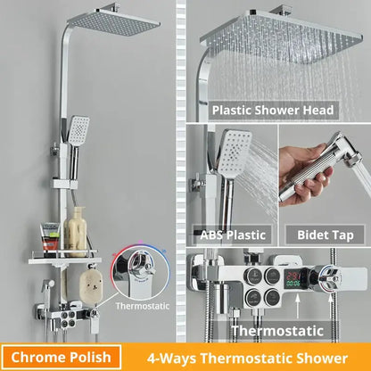 Modern matte black digital shower faucet set bathroom rain system