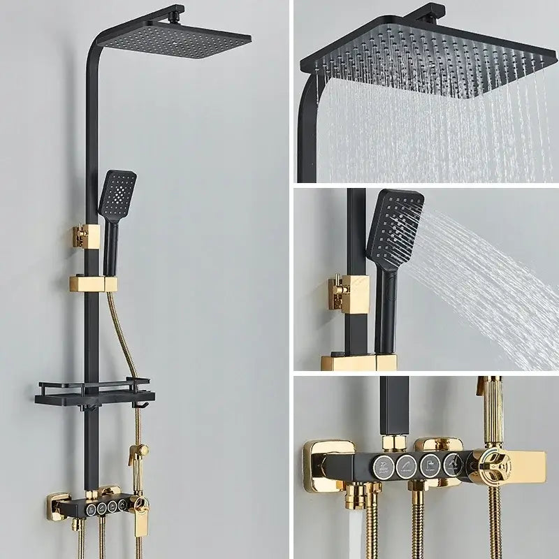 Modern matte black digital shower faucet set bathroom rain system