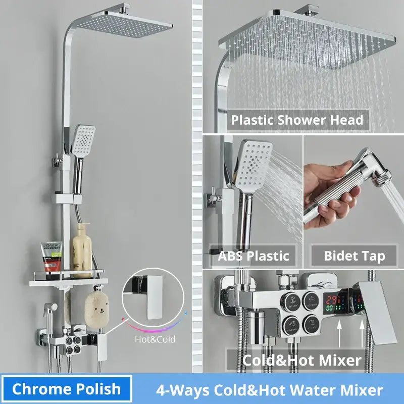 Modern matte black digital shower faucet set bathroom rain system