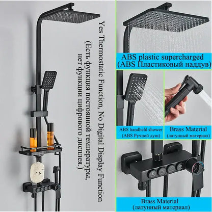 Modern matte black digital shower faucet set bathroom rainfall system