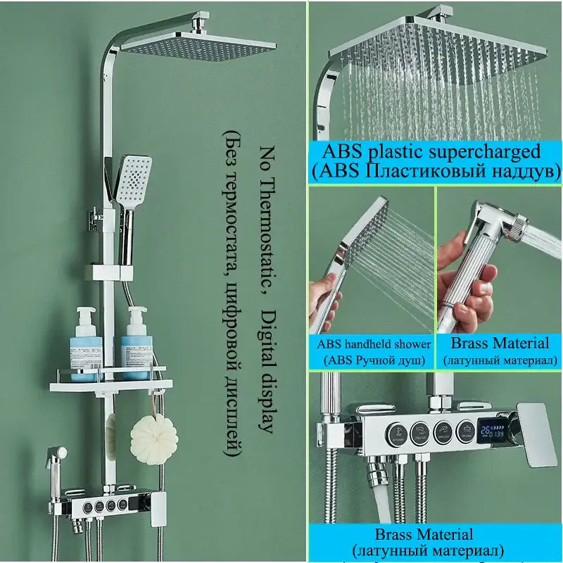 Modern matte black digital shower faucet set bathroom rainfall system