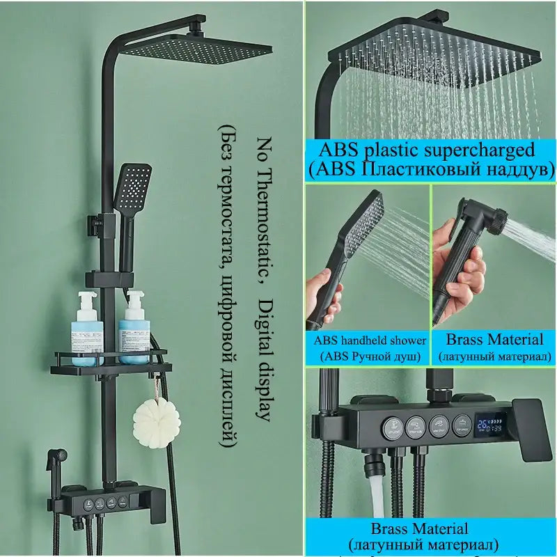 Modern matte black digital shower faucet set bathroom rainfall system