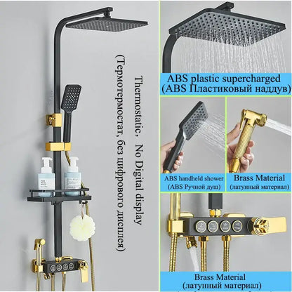 Modern matte black digital shower faucet set bathroom rainfall system