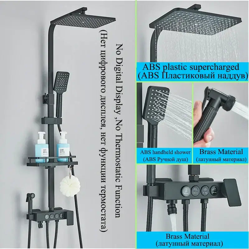 Modern matte black digital shower faucet set bathroom rainfall system
