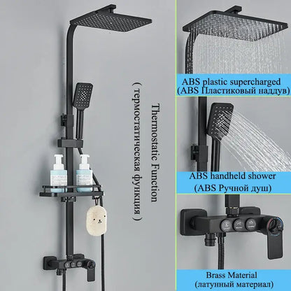 Modern matte black digital shower faucet set bathroom rainfall system