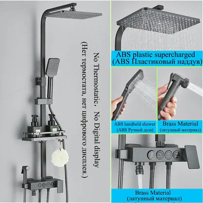 Modern matte black digital shower faucet set bathroom rainfall system