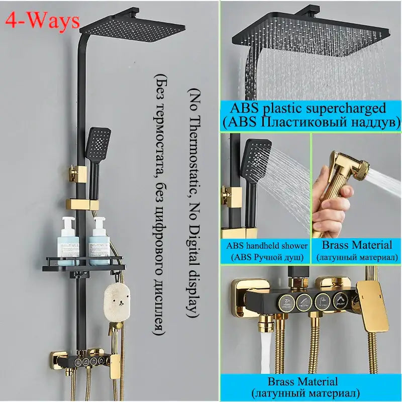 Modern matte black digital shower faucet set bathroom rainfall system