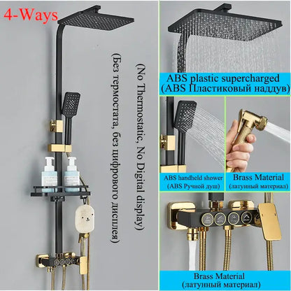 Modern matte black digital shower faucet set bathroom rainfall system