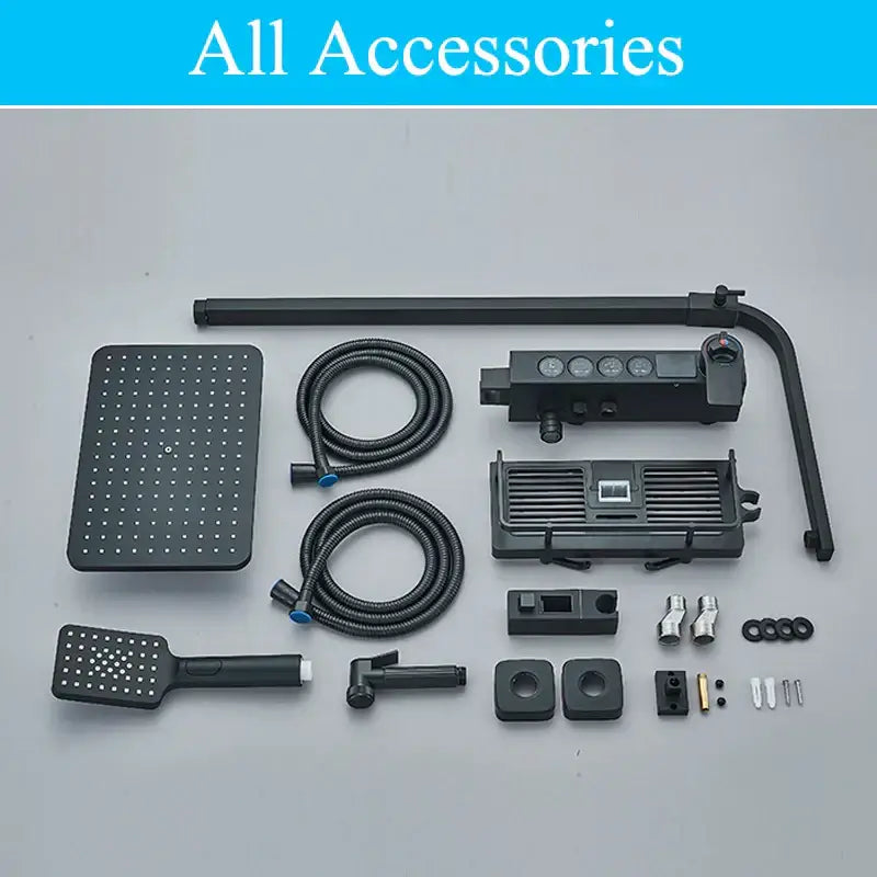 Modern matte black digital shower faucet set bathroom rainfall system