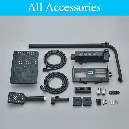 Modern matte black digital shower faucet set bathroom rainfall system