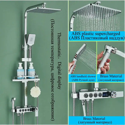 Modern matte black digital shower faucet set bathroom rainfall system