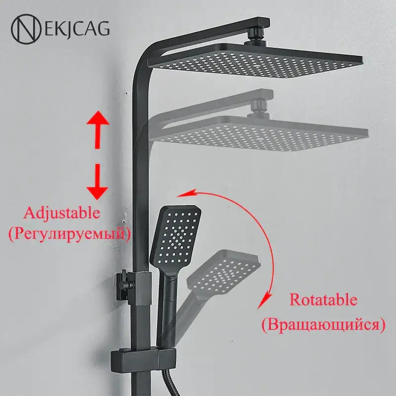 Modern matte black digital shower faucet set bathroom rainfall system