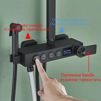 Modern matte black digital shower faucet set bathroom rainfall system