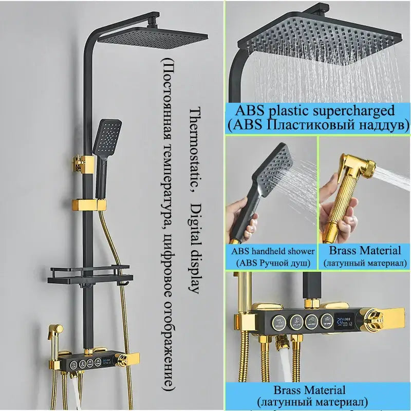 Modern matte black digital shower faucet set bathroom rainfall system