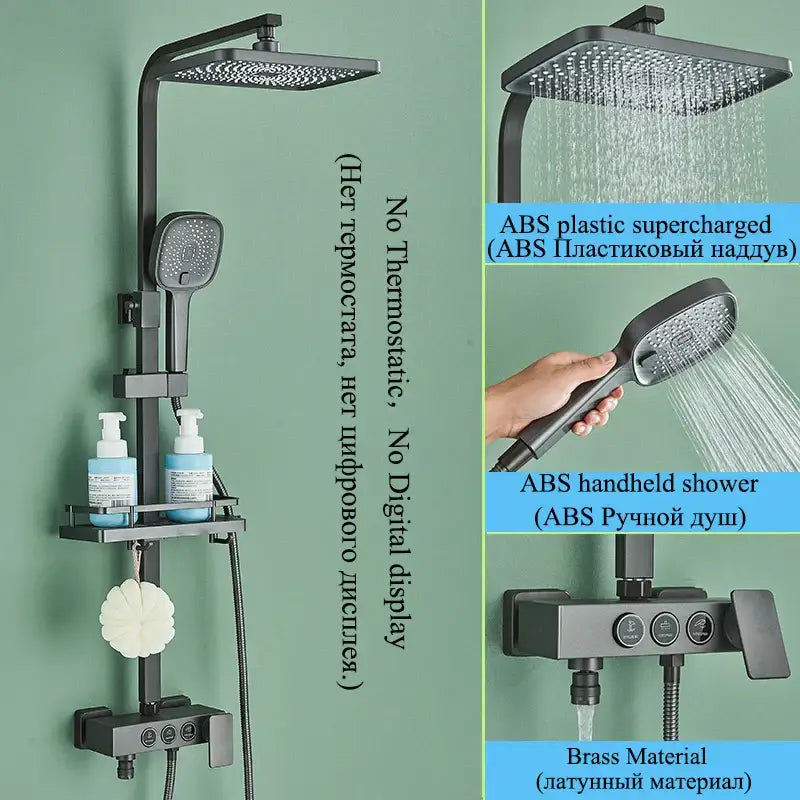 Modern matte black digital shower faucet set bathroom rainfall system