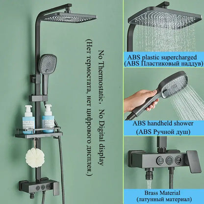 Modern matte black digital shower faucet set bathroom rainfall system