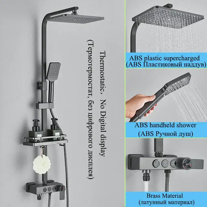 Modern matte black digital shower faucet set bathroom rainfall system